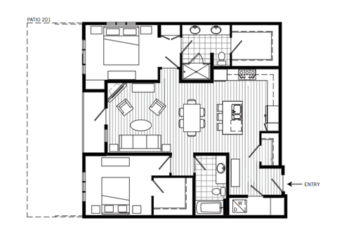 2 Bed 2 Bath Floor Plan | 1,232 Sq. Ft. at 128 on State, Washington, 98033